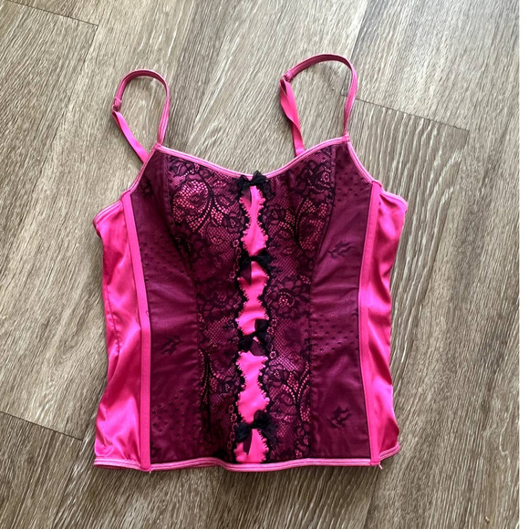 Victoria's Secret Tops - Victoria's Secret Hot Pink Lace Bow Victorian Bustier Corset Size Small